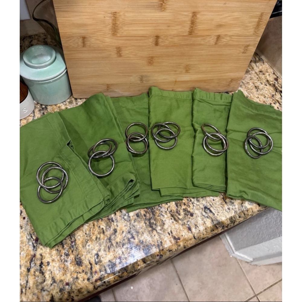 12pc Crate & Barrel Linden Mint Cotton Napkins 21" x 21" with 3-Ring Holders